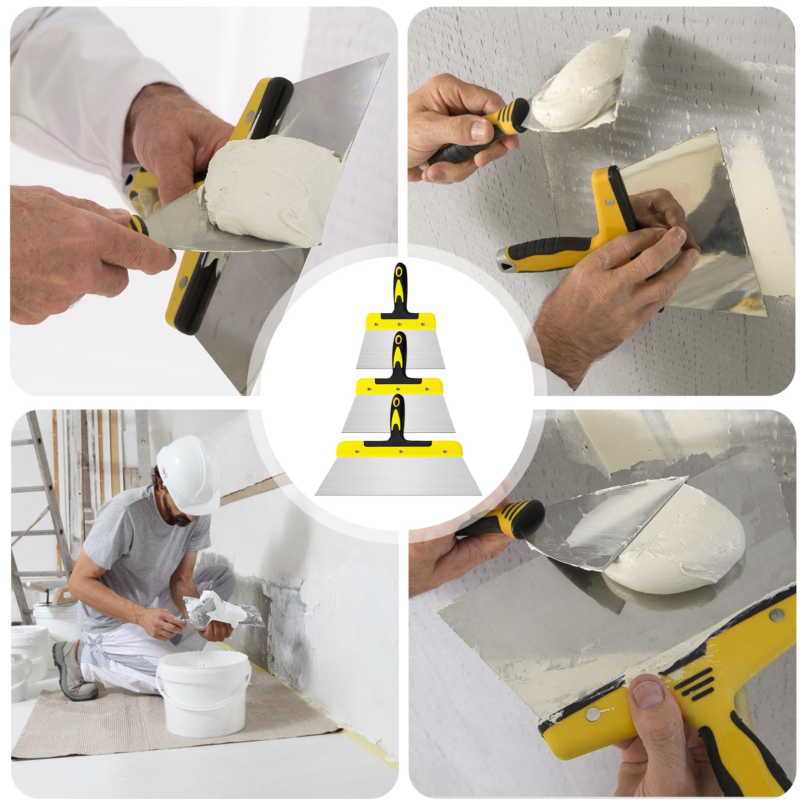 Set di 3 spatole larghe, 20 cm, 25 cm, 40 cm, professionale in acciaio inox, per intonacare pareti