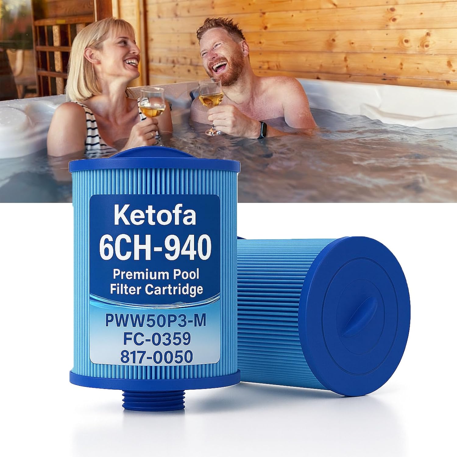 6CH-940 Spa Pool Filter, Compatible with Pl-eatco PWW50P3-M Un-icel 6CH-940Ra Fi-lbur FC-0359M Ab-er 03FIL1400 Wate-rways 817-0050, Replacement Filter for Hot Tubs, Pools and Inflatable Spas-2-Pack