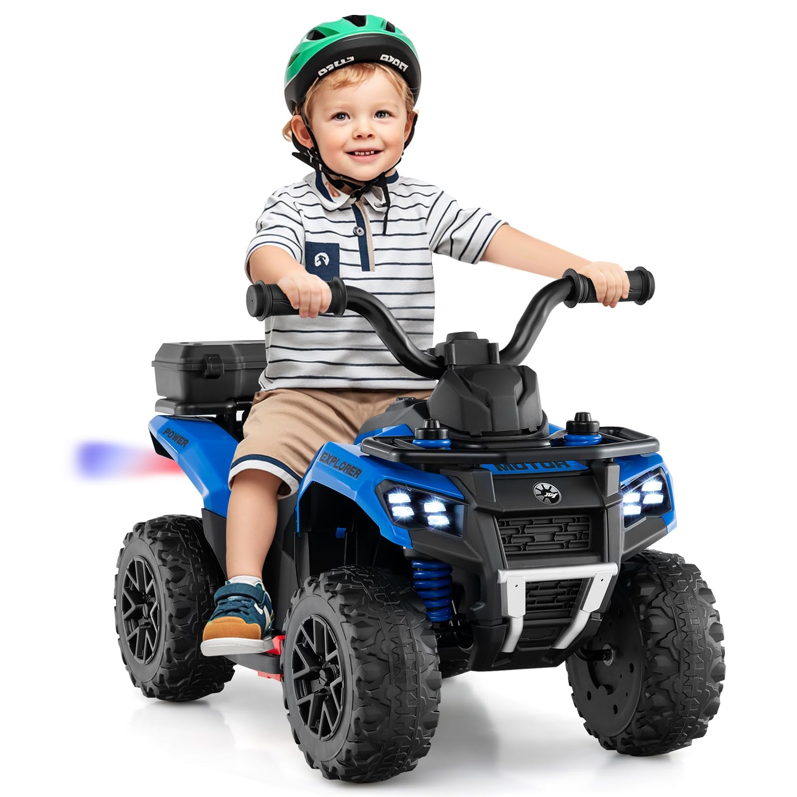 Maxmass 6V Kids Electric Quad Bike, Battery Powered Ride on ATV Car with Spray Function, Horn, Music, LED Lights, Storage Basket, Children Electric Vehicle Toy Cars for 18+ Months Old (Blue)