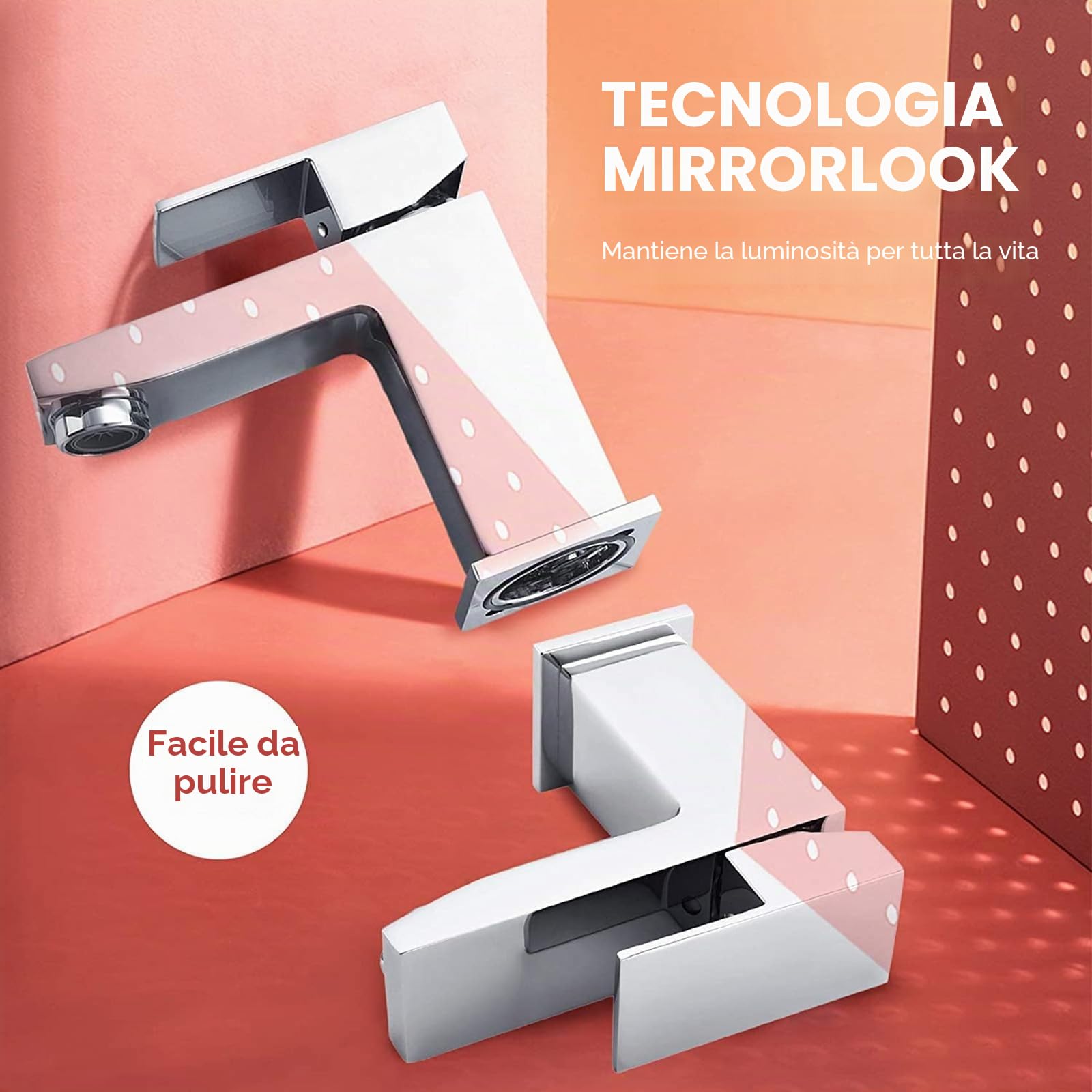 Hapilife Rubinetti per lavabo quadrati con scarico pop-up per lavabo da bagno con tubi standard del Regno Unito, miscelatore monocomando per lavabo caldo e freddo per bagno