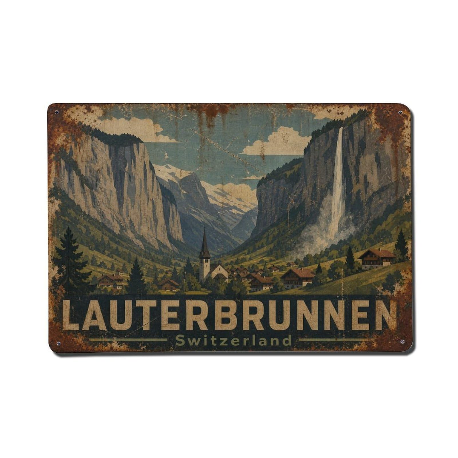Gead 8X12inch Style Vintage Travel Lauterbrunnen Switzerland Valley Metal Tin Sign