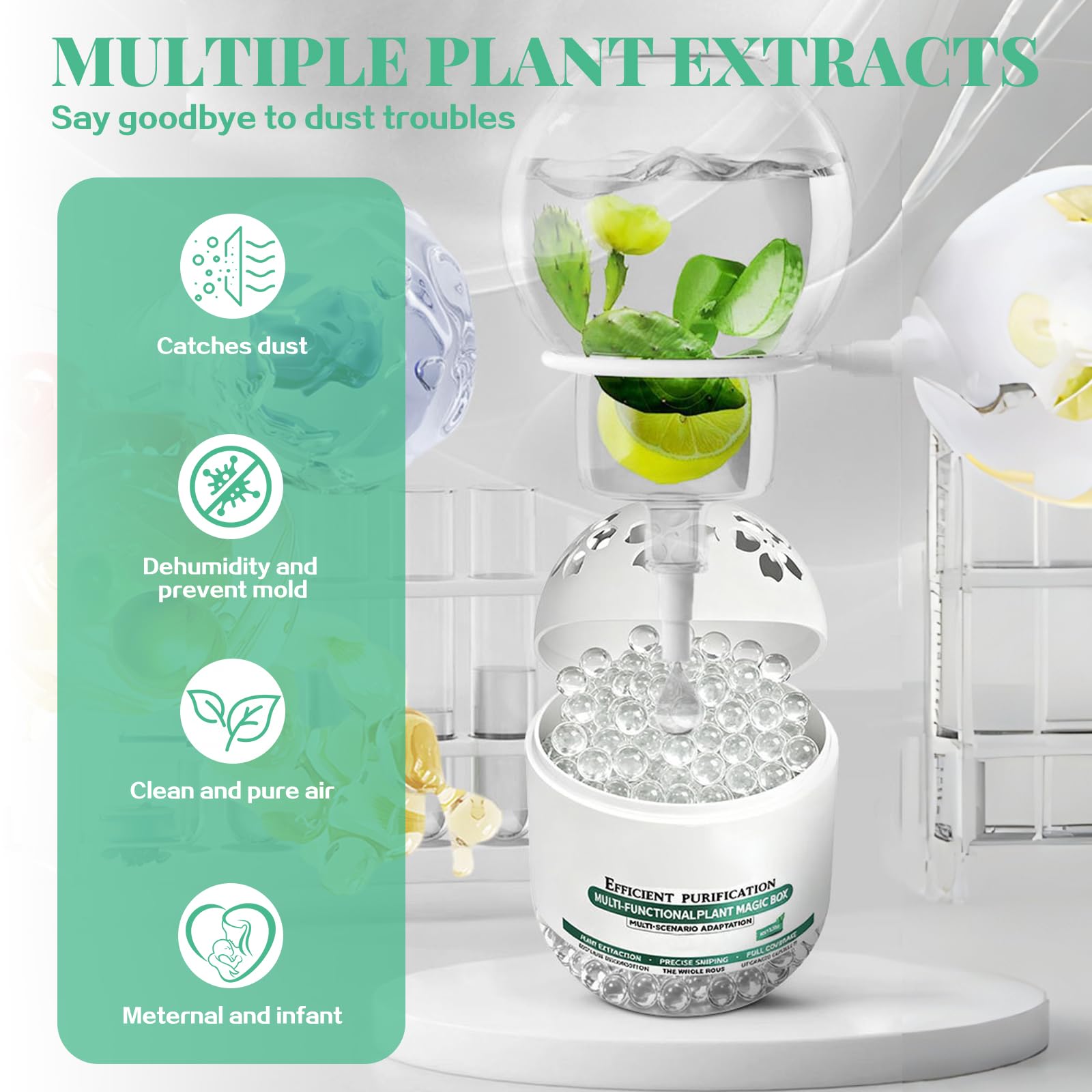 Paquete de 4 Caja Purificadora de Aire Multifuncional, Absorbente de Olores y Atrapapolvo para Interiores, Ambientador con Extractos de Plantas para Dormitorio, Salón, Coche
