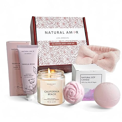 Juego de regalo de spa natural de relajación para mujer caja de regalo de 4 piezas que incluye vela crema de manos bomba de baño