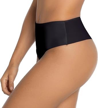Invisible Thong High Waisted Underwear for Women - Tummy Control Underwear