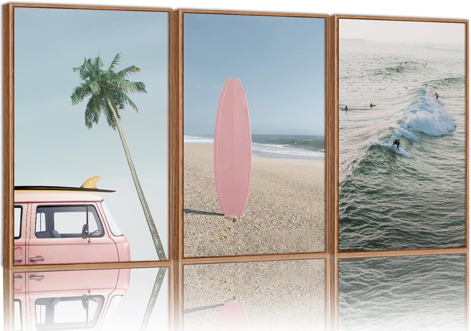 lianyibo Beach Wall Art Decor Coastal Ocean Plakat, drzewo palmowe dekoracje ścienne niebieskie fale do salonu sypialni (80 x 120 cm x 3/nieoprawione)