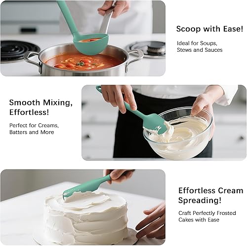 Miniatura 41 de Coukre Juego de utensilios de cocina de silicona con soporte, resistentes al calor, herramientas de cocina de grado alimenticio, espátula, cuchara