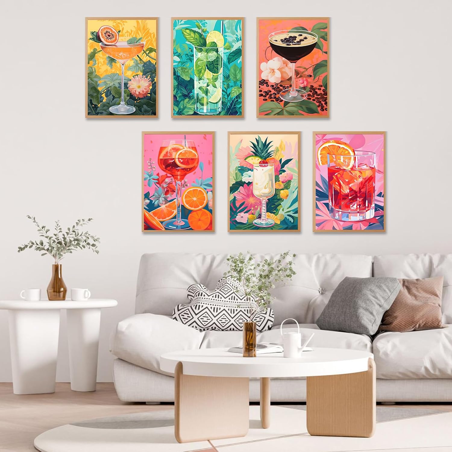 6 Pack Paint by Numbers Kit for Adults, Cocktail Adult Paint by Number Kits on Canvas Without Frame for Beginner, Vintage Cocktail Acrylic Oil Painting by Numbers Kits for Home Decor 10 x 14 Inch