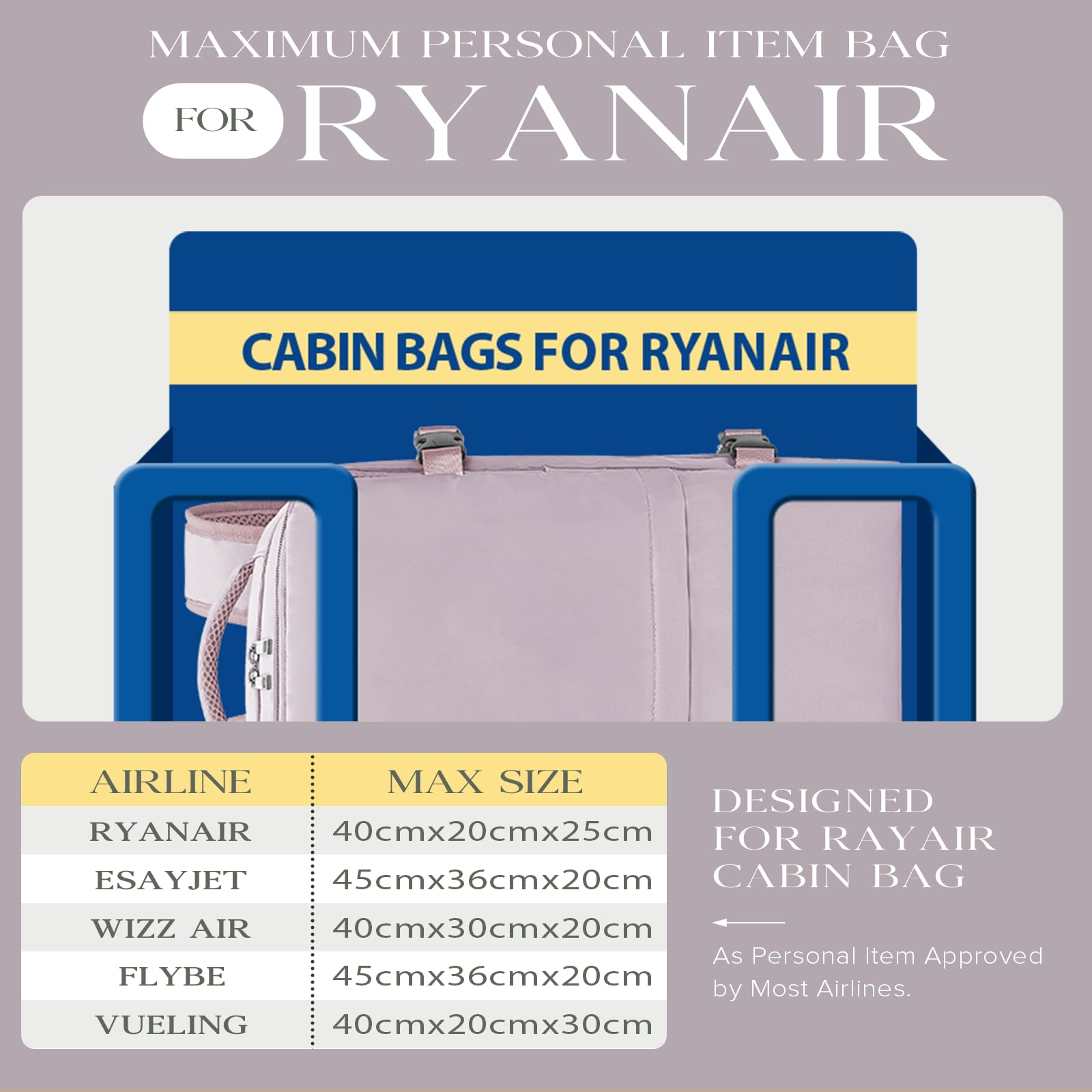 Hayayu Borse da Cabina per Ryanair 40cmx20cmx25cm Bagaglio a Mano Zaino Borsa Zaino da Viaggio Il Sedile Zaino per Ryanair bagaglio a mano Borsa Cabina Viaggio Zaino Travel Casual Daypack