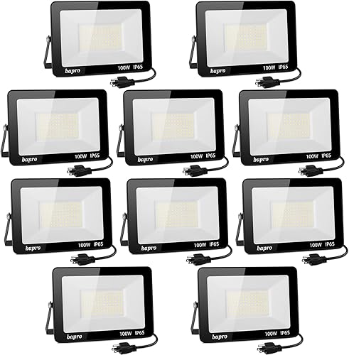 loyal Paquete de 10 focos LED de 100 W 10000 LM, iluminación de seguridad impermeable IP65, luz diurna blanca súper brillante de 5000 K, luces de