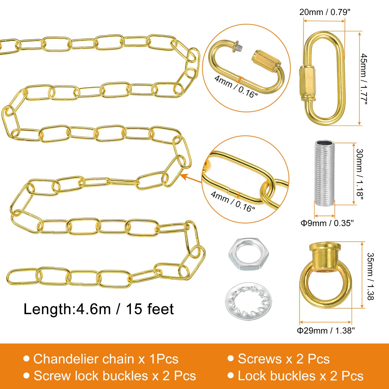 PATIKIL 15 Feet Lighting Chain for Hanging Lamp, Chandelier Chain Light Fixture Chain Load Capacity 65 lbs for Pendant Light, Ceiling Fan, Bright Gold — Amazon image 2