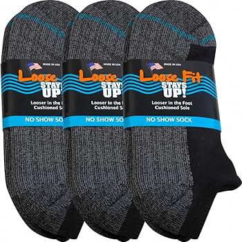 Amazon.com: Loose Fit Stays Up Cushioned No Show Socks (Pack of 3