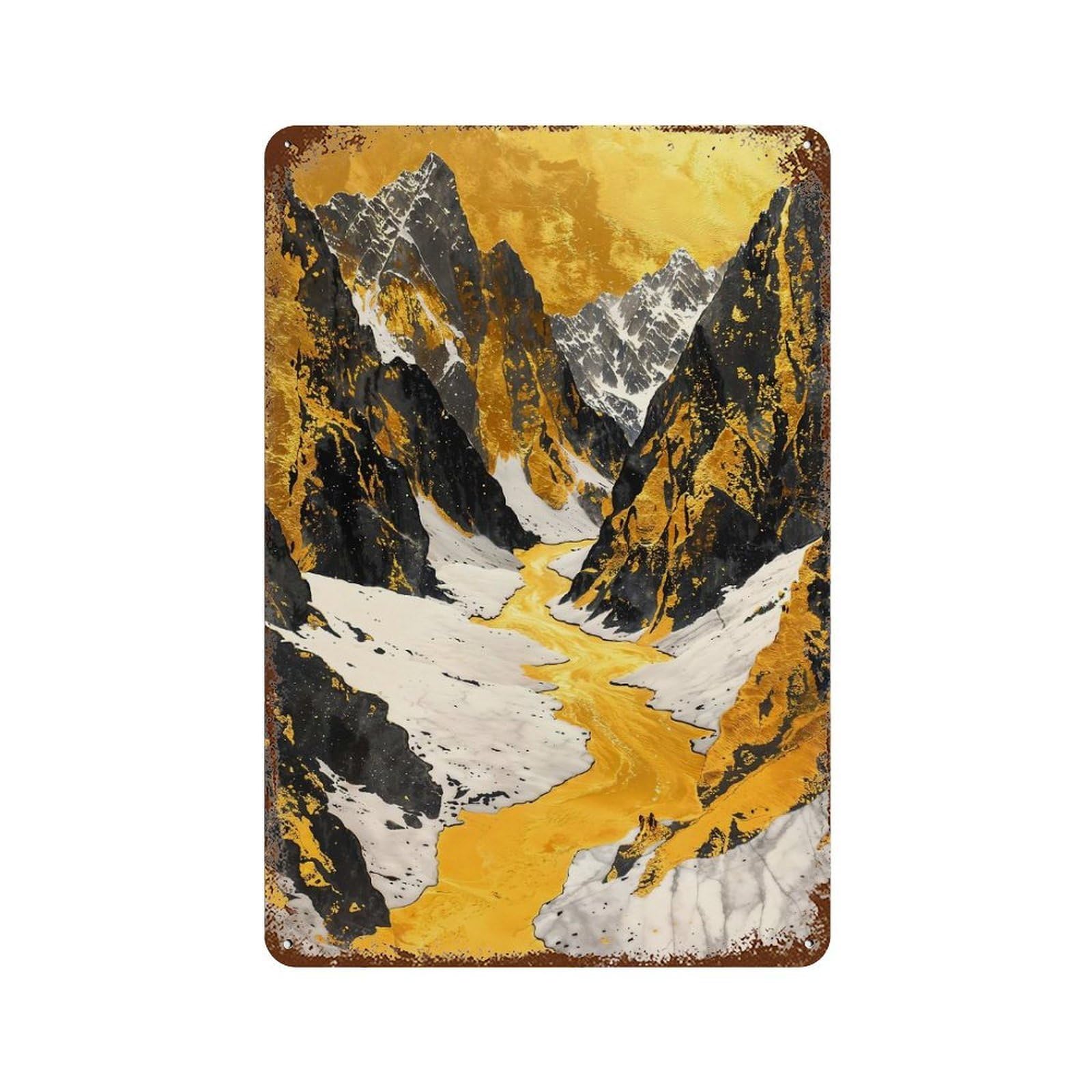 Mountain River of Gold Art 11.8"x7.9" Vintage Rust Metal Sign, Decorative Metal Wall Art for Bistro, Counter And Cafe Decor