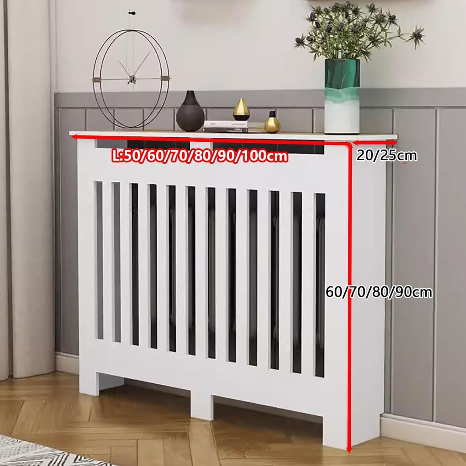 Radiator Cover Wood Cabinet - Modern MDF Heater Cover with Vertical Slats for Living Room and Bedroom Decoration, Functional and Stylish Furniture Solution