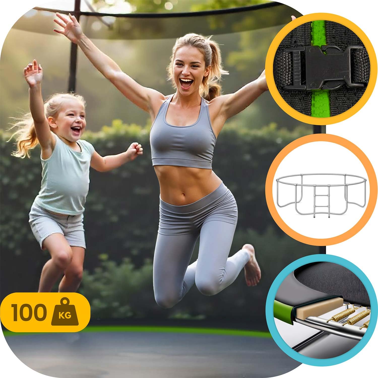 Neo-Sport Trampolina Ogrodowa Dla Dzieci Z Wewnętrzną Siatką Zabezpieczającą Drabinką 183 cm 6 ft Czarny Zielony