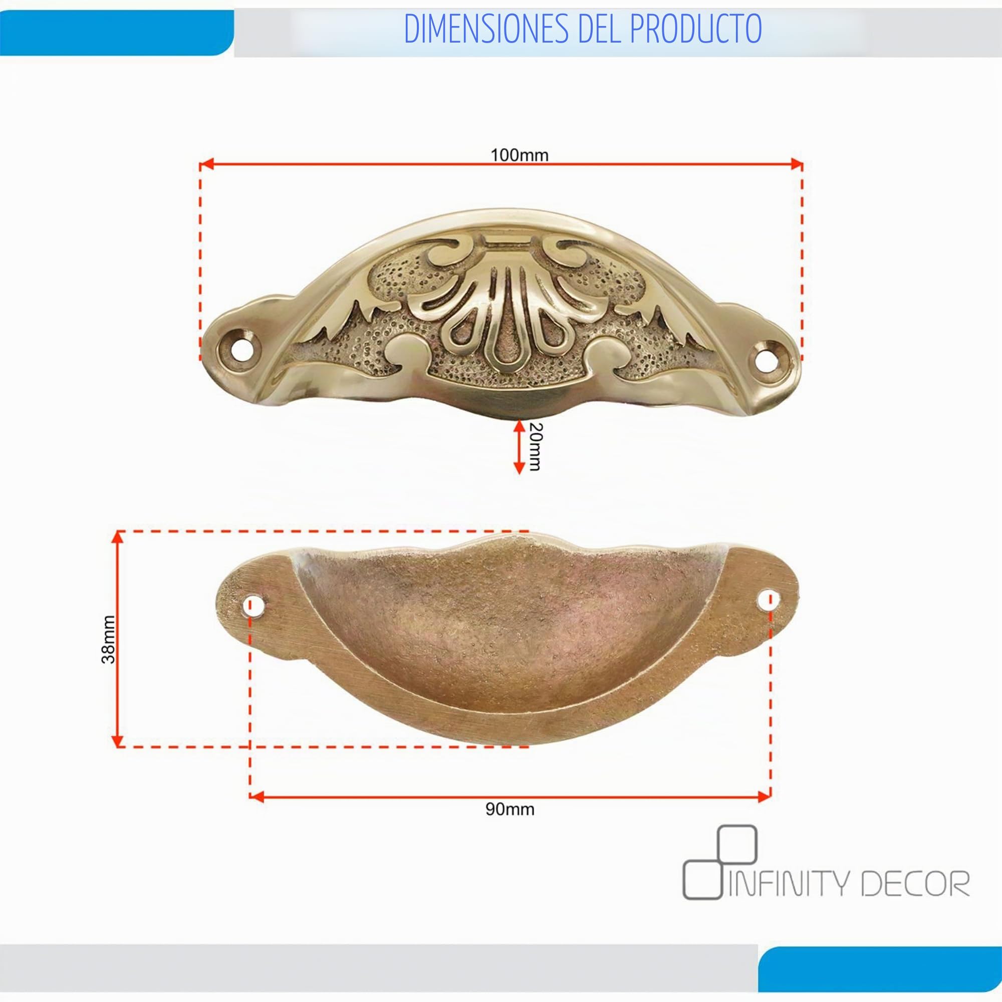 Infinity Decor Paquete de 4 tiradores de latón macizo con acabado de latón pulido adecuado para armarios de cocina, cajones, puertas de muebles, 100 mm