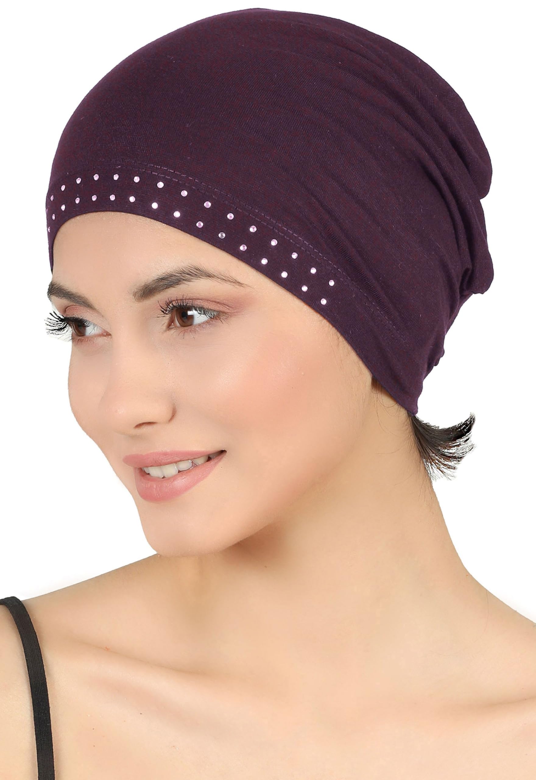 Deresina Jewelled Bamboo Chemo Hat for Women – Ultra-Soft Turban Headwear for Hair Loss, Elegant Beanie & Secure-Fit Headscarf Liner (Colour - Mulberry)