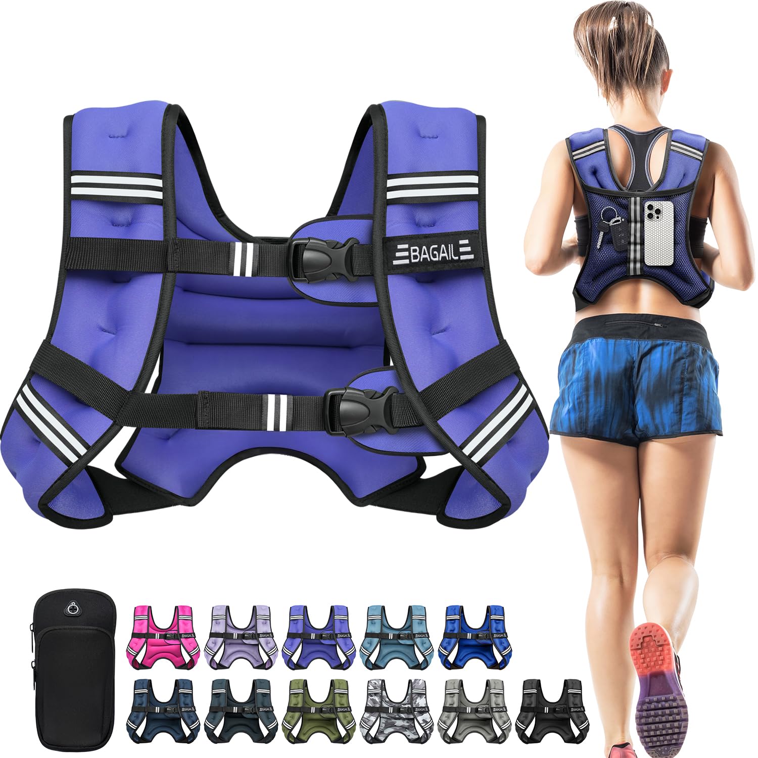 BAGAIL Weighted Vest for Strength Training, Bust Size Adjustable, Convenient Pocket, Iron Sand Weighted Vests, Ideal for Gym Workouts, Yoga Training and Aerobic Exercises, 6.8kg/15lb, Purple