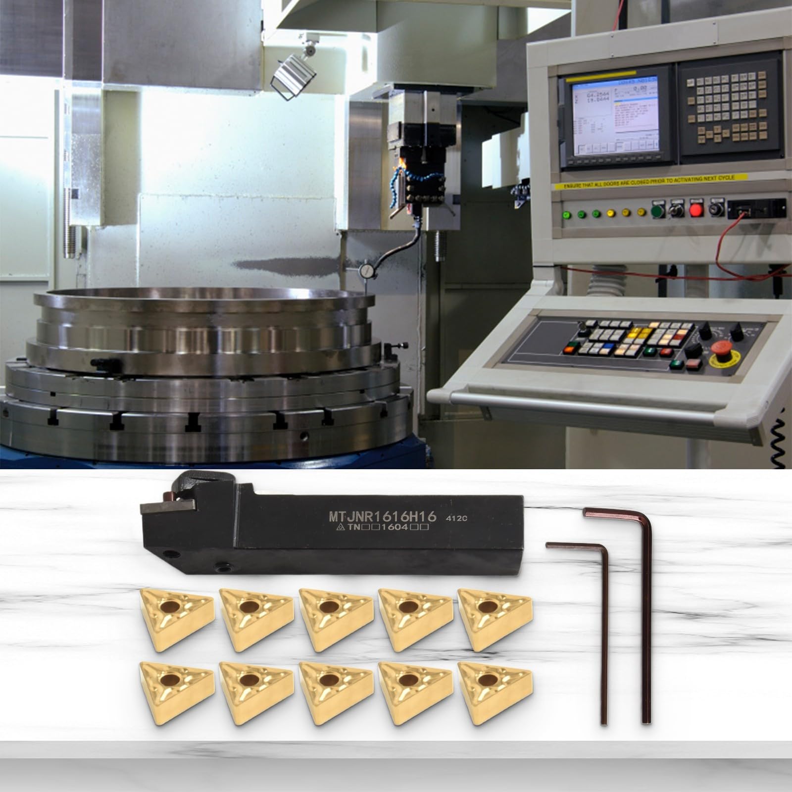 CNC-Drehset MTJNR1616H16 Werkzeughalter mit 10 TNMG160408 Hartmetalleinsätzen Präzises Drehen Einfacher Klingenwechsel Robust für Gusseisen Bearbeitung und professionelle Anwendungen
