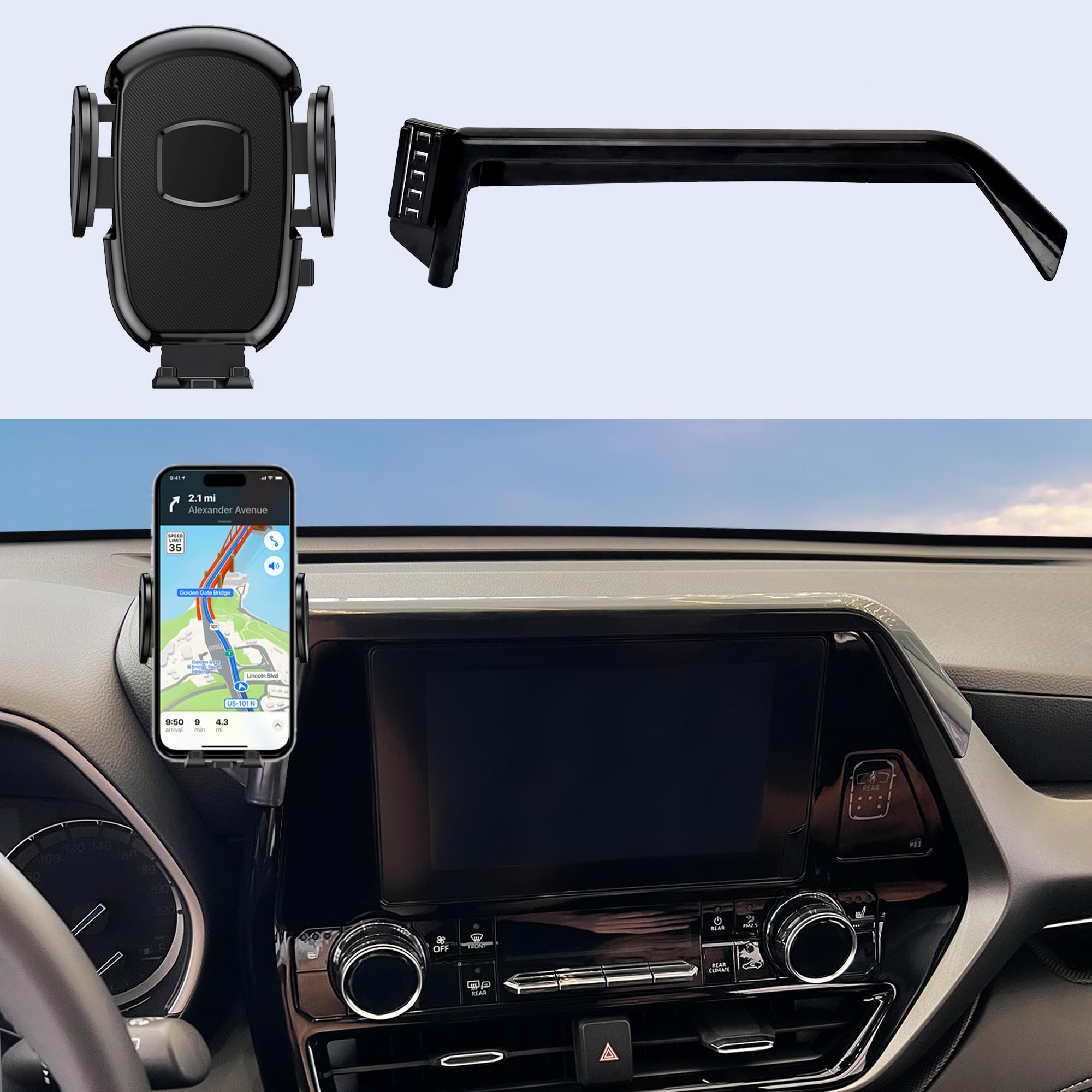 DJXCAR Toyota Highlander 2020-2023 Car Phone Holder Mount, Compatible with 4.7-7 inch Smartphones, 360 Rotatable, Non-Slip, One-Hand Operation, Quick Release Button