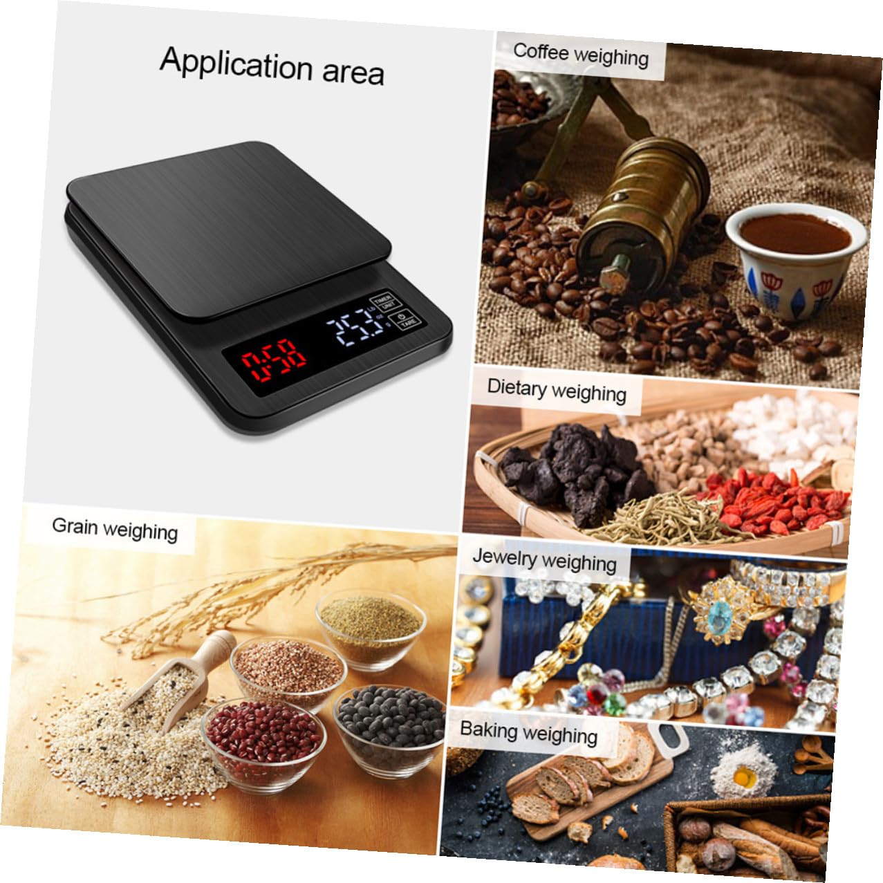 Báscula Digital de Cocina Pantalla LED con Temporizador y Sensores de Precisión, Capacidad 5kg sin Baterías Adecuado para Cocinar y Hornear