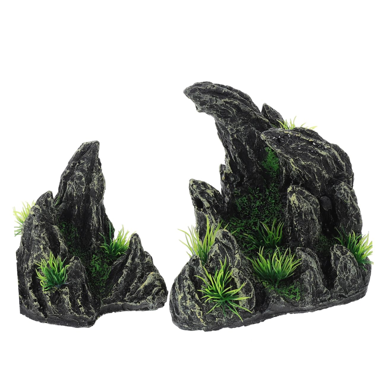 Cachette sous-Marine pour Poissons en Résine, Lot de 2 | Décor Aquarium Réaliste, pour Aquarium et Bac à Poissons, Relief Montagneux, Décor Paysager