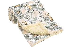Lion King Simba Yellow, Green, and White Jungle Leaves Cozy Baby Blanket with Sherpa Back