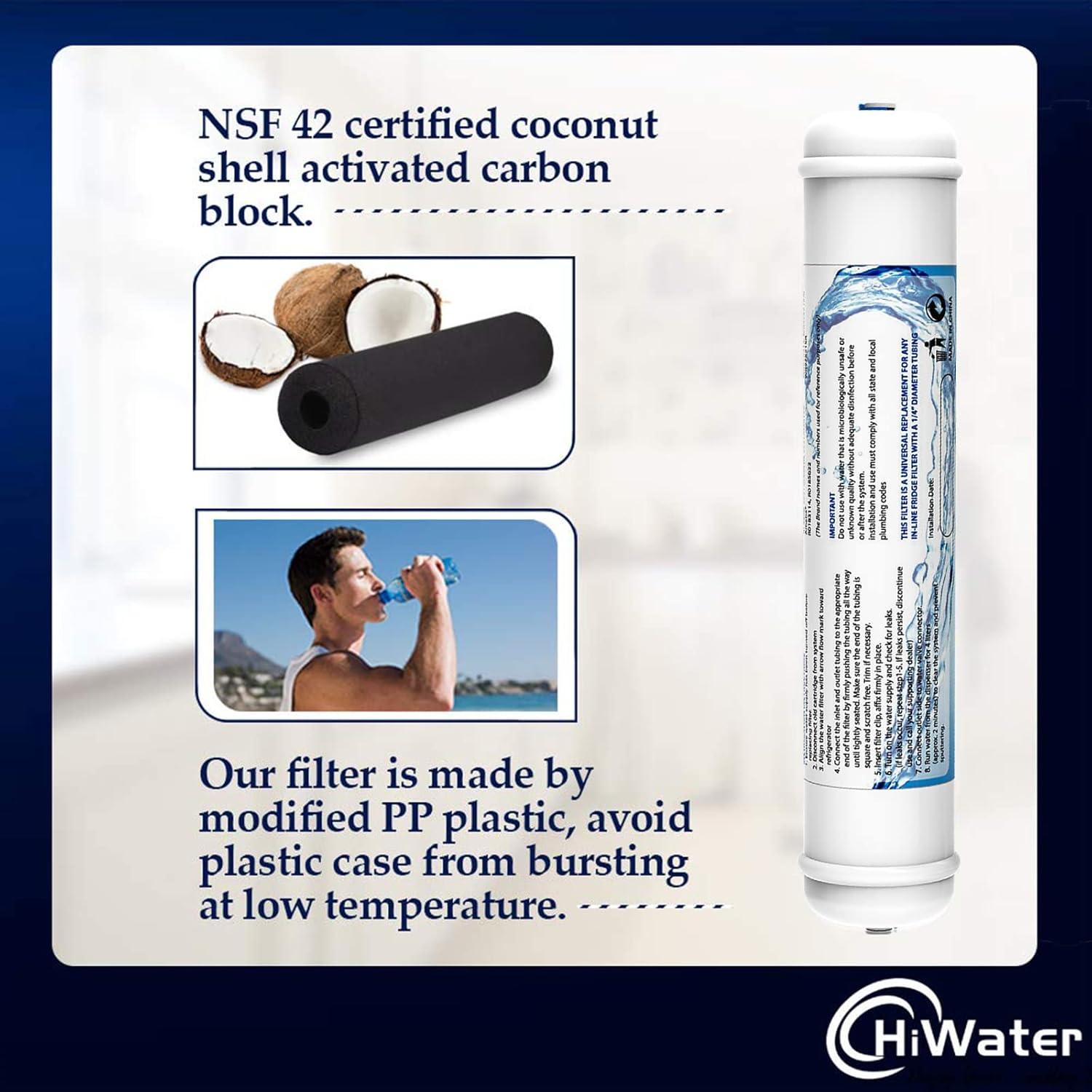 2 Pack Inline Water Filter 1/4" Quick-Connect Replacement Cartridge Inline Activated Carbon Block Filter for Refrigerator, Ice Maker, Under Sink System, Reduces Chlorine, Fluoride, Limescale and More - Image 3