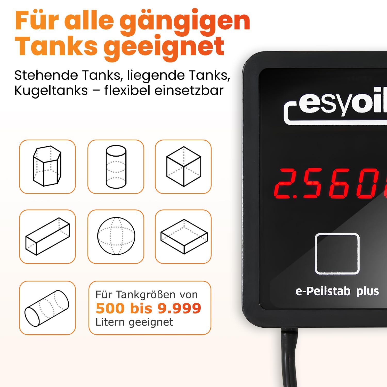 Digitale Füllstandsanzeige für Heizöltank, Öltank – Anzeige in Liter, Zentimeter und Prozent