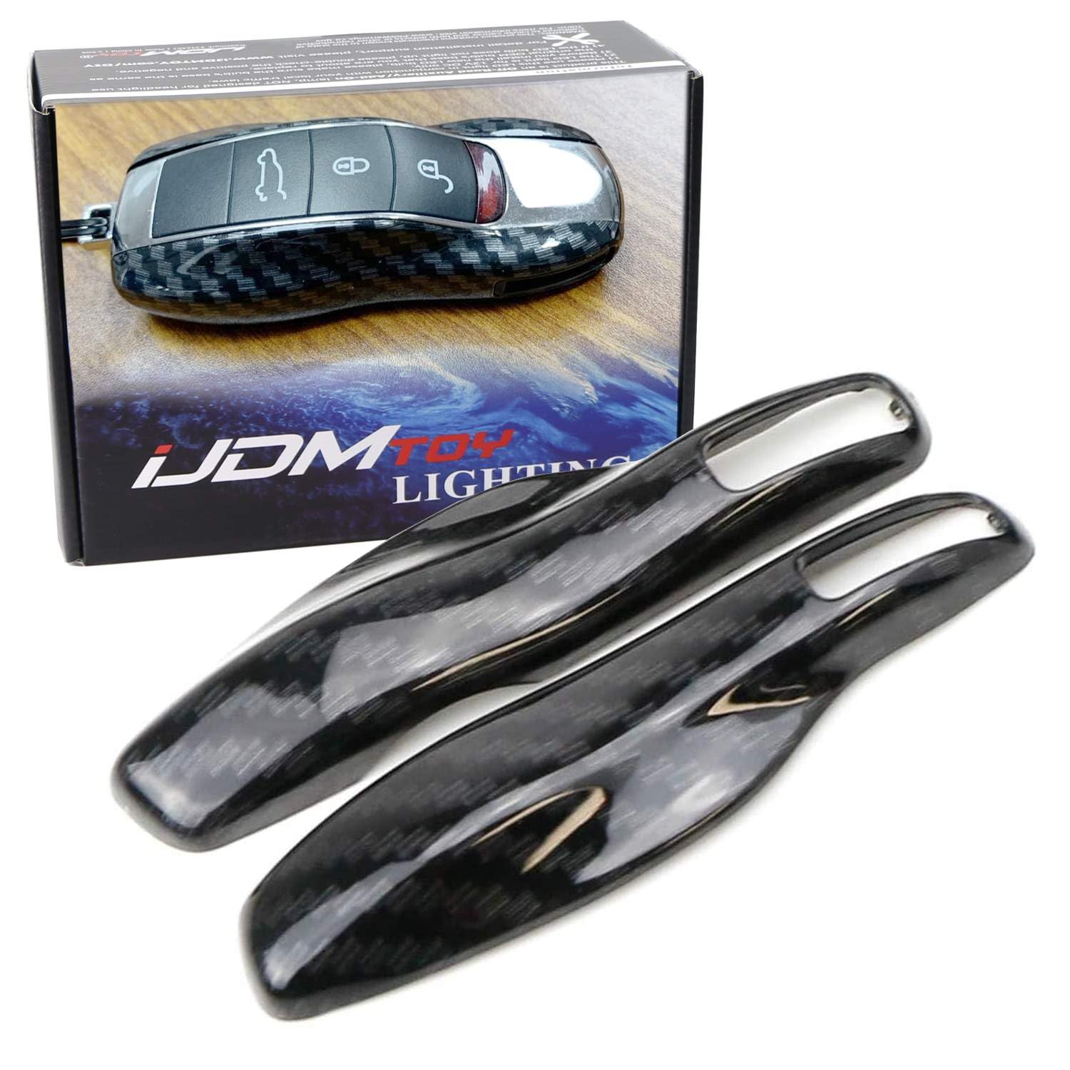 iJDMTOY Direct Replacement Black Carbon Fiber Pattern Key Fob Side Panel Trims Compatible with Porsche Cayenne Panamera Macan 911, etc