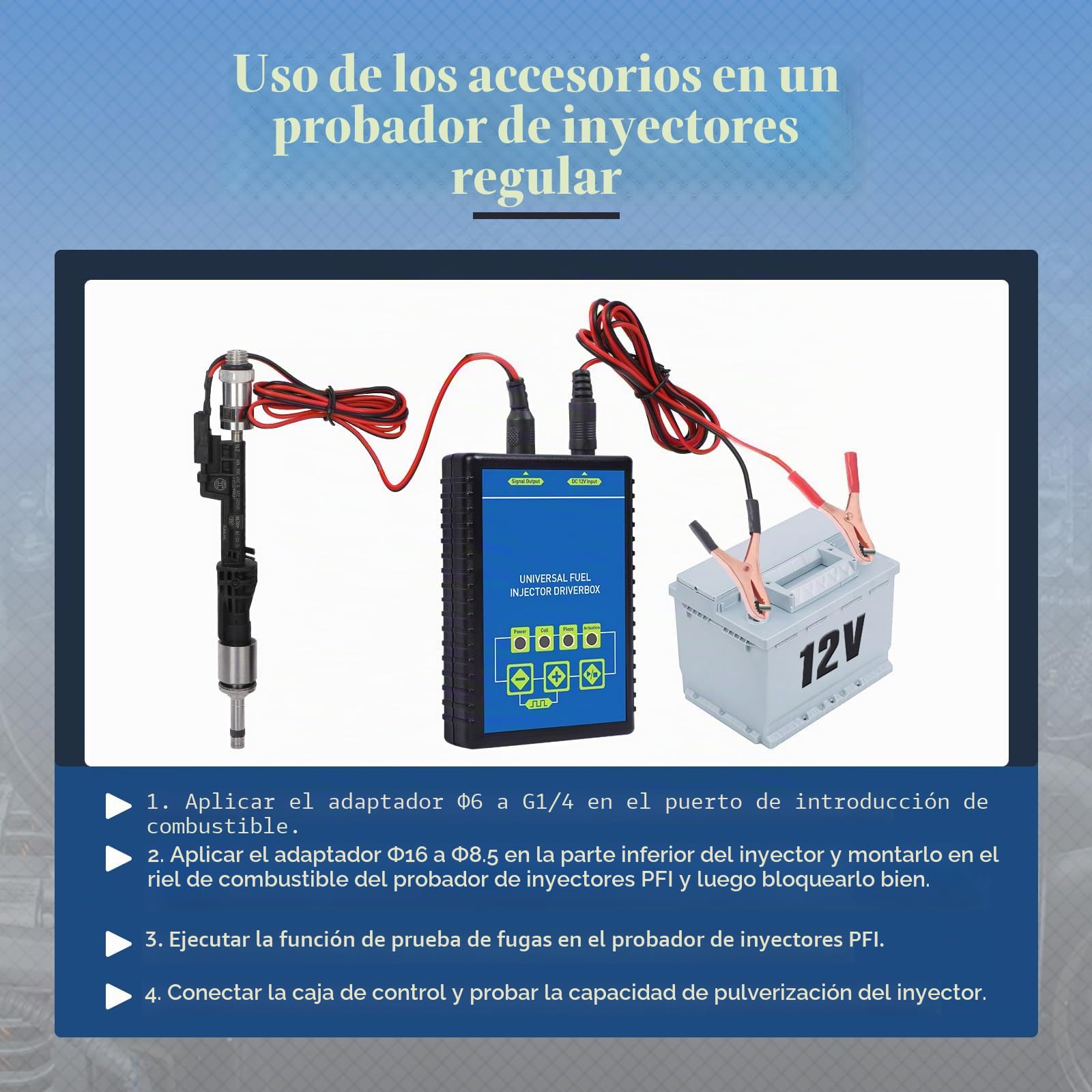 Probador de Inyectores Automotrices - 12V Comprobador del Limpiador Inyectores Coche Utilizar con Máquina Limpiador Inyectores, 5 Pulso Ajustable 1-20HZ, Para Inyectores de Gasolina y Diesel