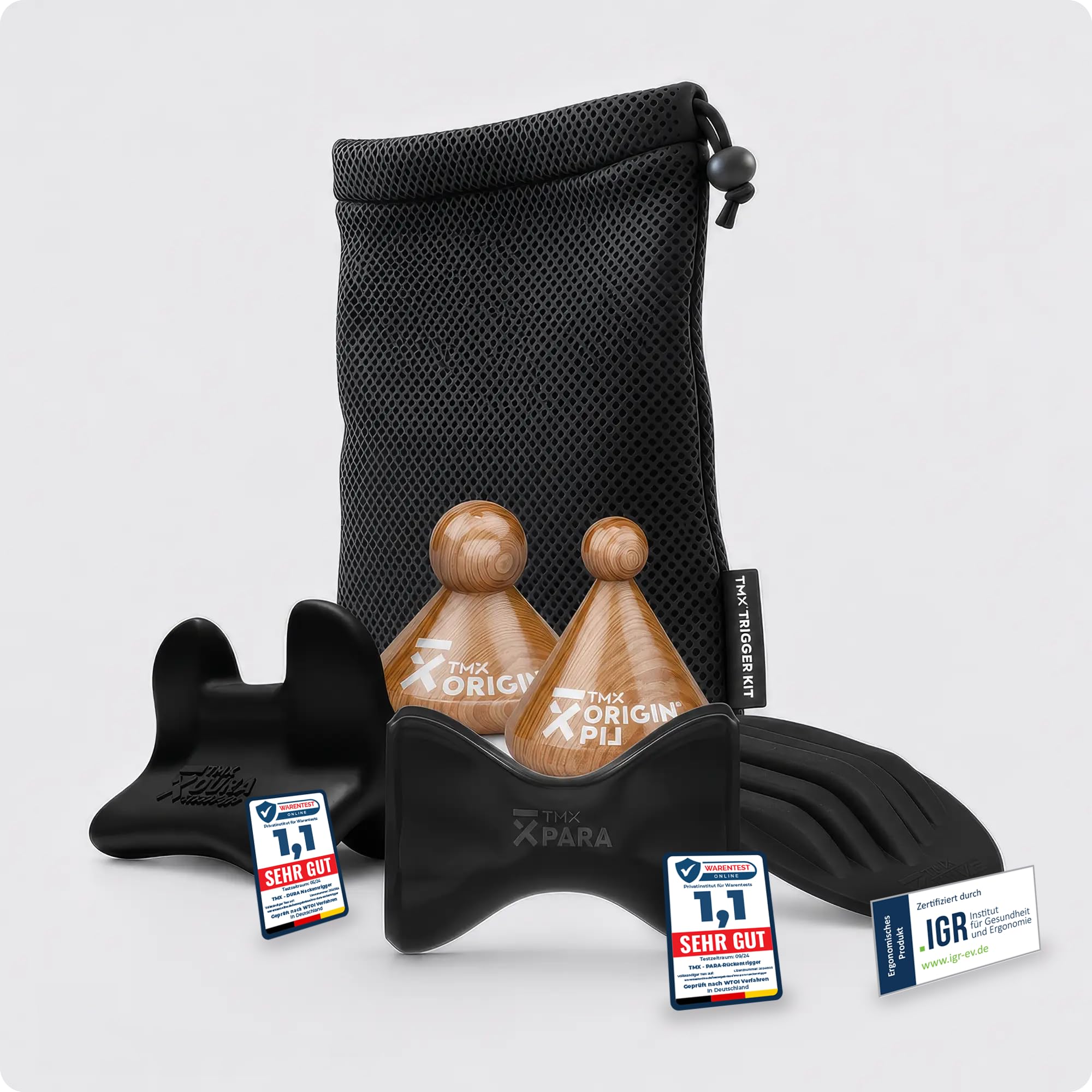 TMX® Komplett-Bundle | Massage-Set | Akupressur gegen muskuläre Schmerzen | Schmerzpunktmassage | Triggerpunktdrücker | Triggerpoint-Massage | 5 Trigger-Tools in einem Set