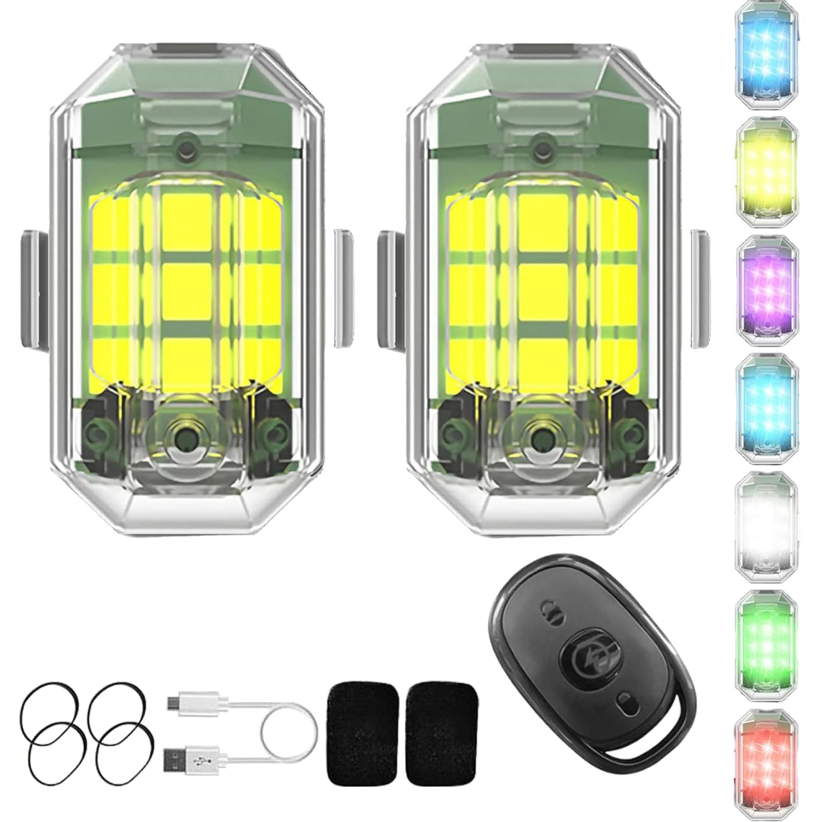 High Brightness Wireless LED Strobe Light, Waterproof LED Lights with Remote Control, 7 Colors Automotive Warning Lights USB Charging for Car