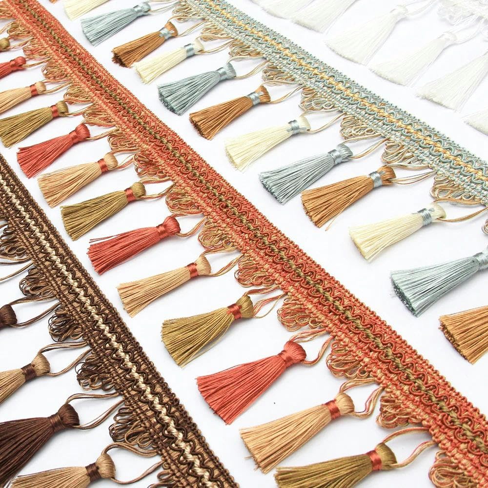 Lange goldene Quaste zum Nähen, Fransenspitze für Wohnaccessoires, Besatz, Vorhangfaden, dekorativer DIY-Stoff, Gurtband, Quaste, Baumwollfransen, 3 m, Rot