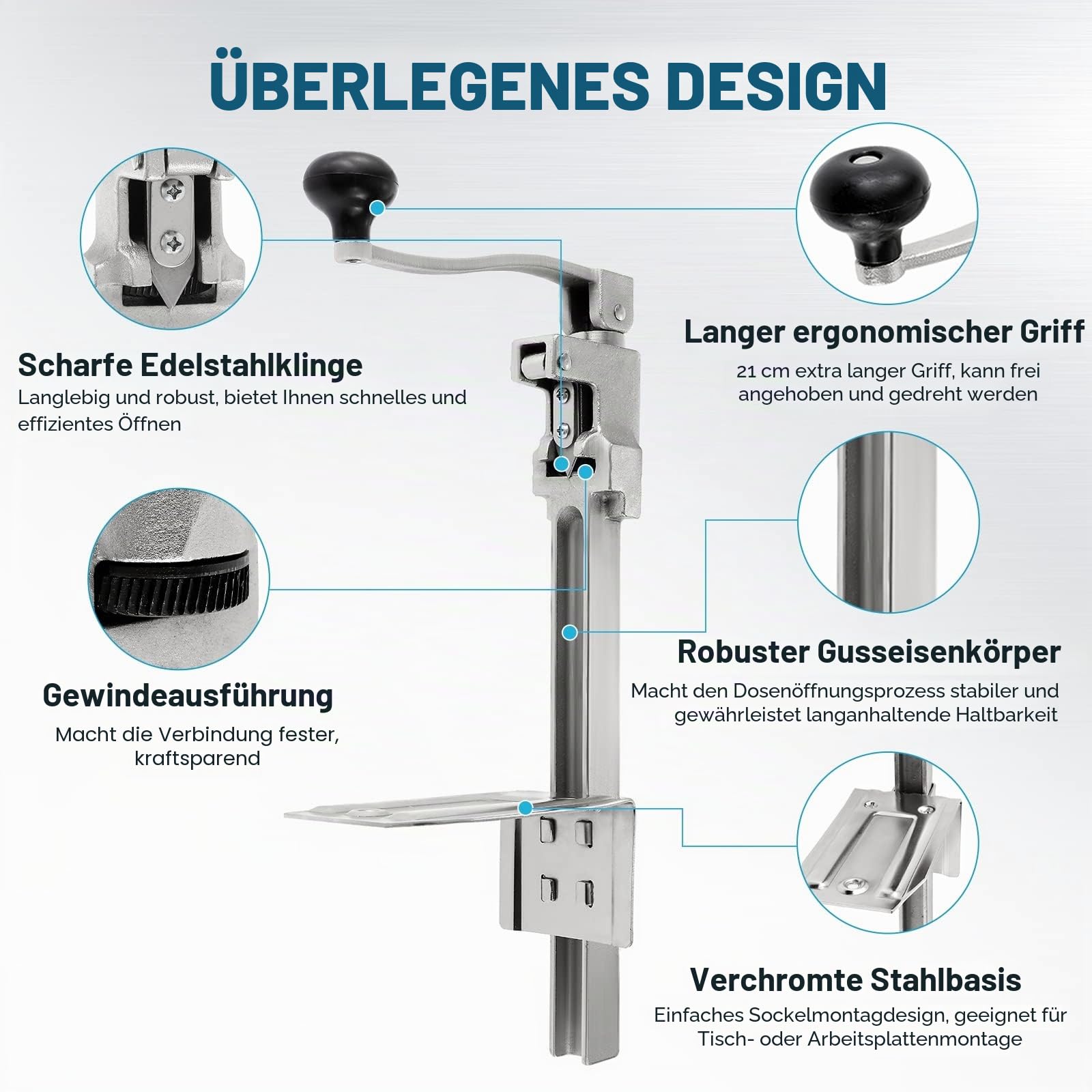 Dosenöffner Tischdosenöffner, Heavy Duty Can Opener Gastro Dosenöffner Büchsenöffner Konservenöffner für Restaurants Hotels, 19 x 10 x 47 cm