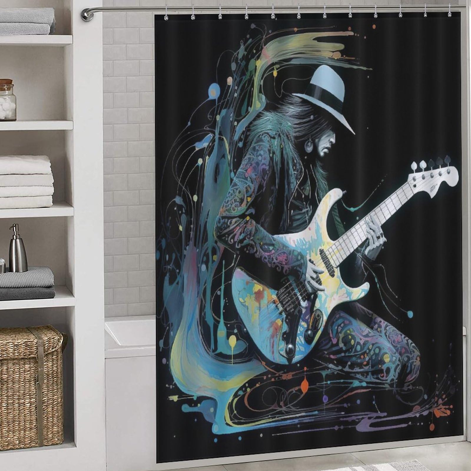 Rideau douche guitare anti-éclaboussures, tissu imperméable lavable pour garder votre salle de bain sèche