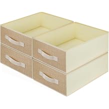 4-Pack Foldable Fabric Storage Cubes with Handles Collapsible Clothes Organizer Bins for Wardrobe Shelves Drawers Stackable Container Box for Underwear Socks Toys Books Beige