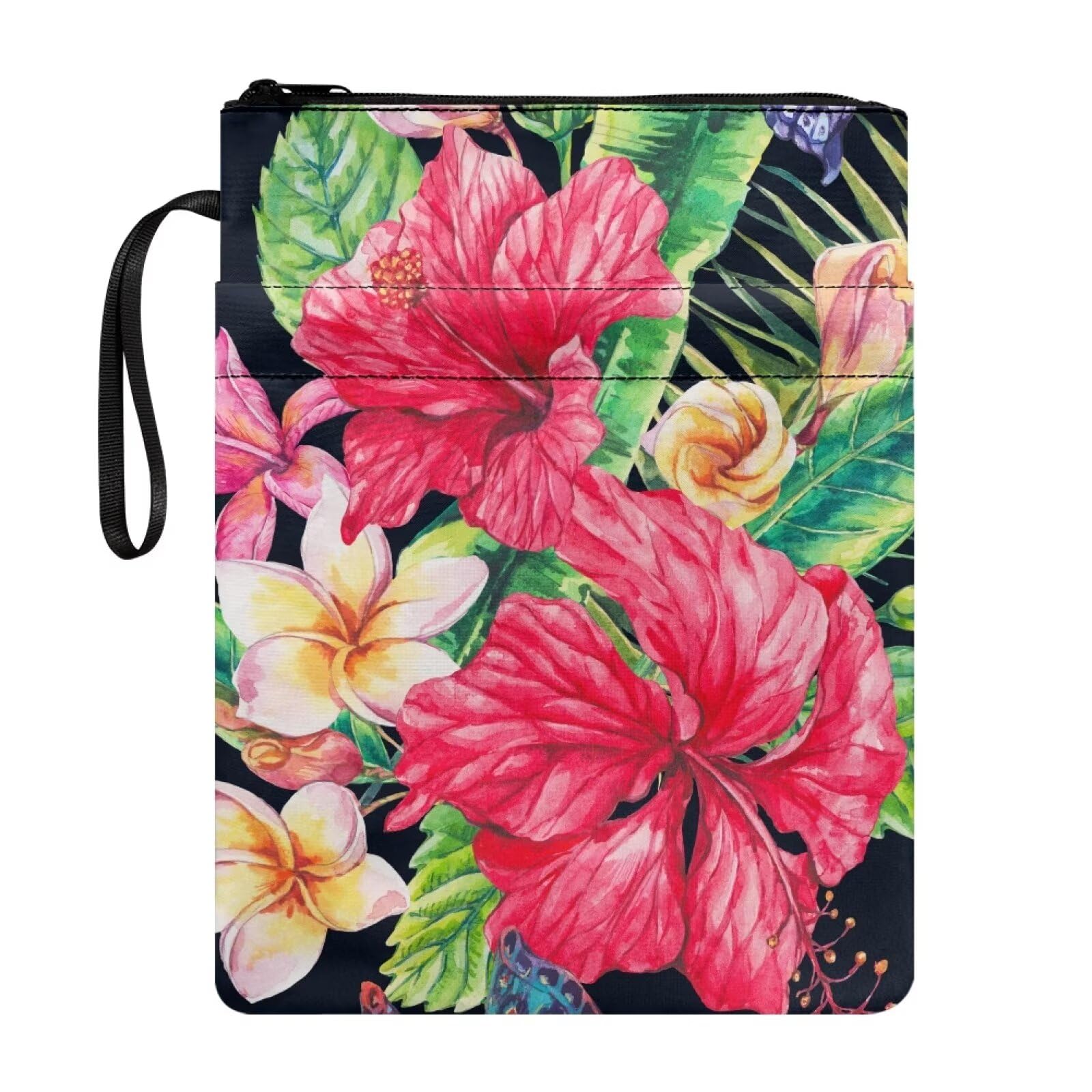 Xoenoiee Vintage Tropical Floral Print Book Sleeve for Book Lovers 11.4x8.7 inches, Book Protector Pouch Waterproof with Zipper, Front Pocket and Portable Rope
