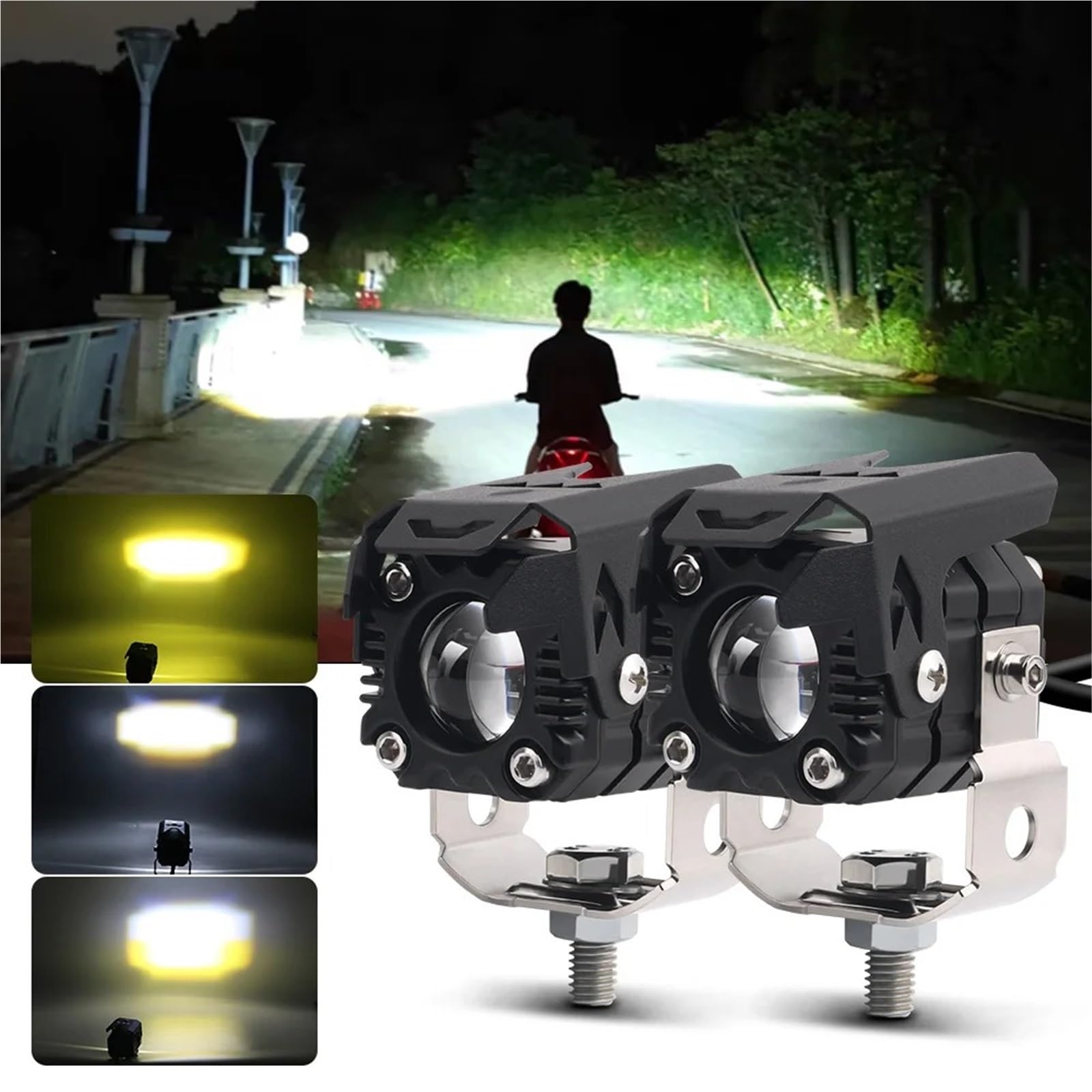 Moto Fari Stradali Spot Light Beam Per Luci Per Moto, Fari Esterni, Faretti, Doppio Colore, Tre Occhi, Lenti Binoculari Convesse, Accessori
