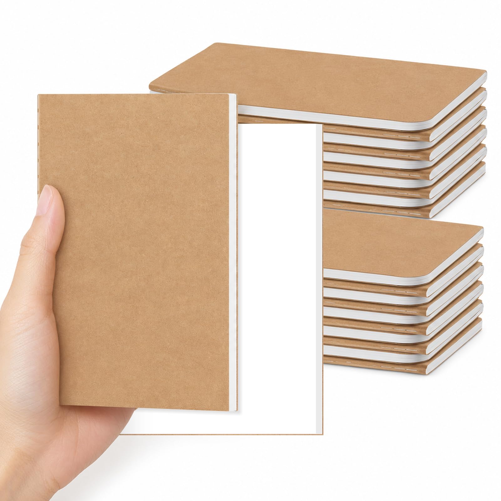 RITOLLO 18 Pack A6 Plain Notebooks, Kraft Cover Pocket Notepads, 32 Sheets/64 Pages, Small Blank Book for School Office Study Travel Sketching