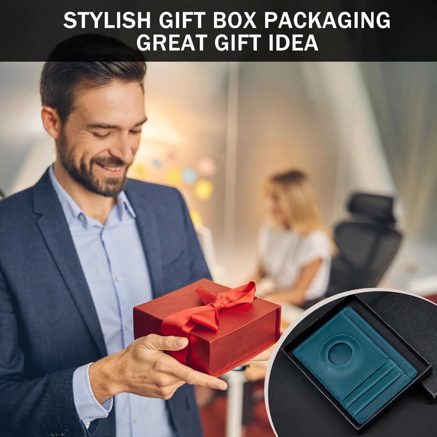 Hawanik Wallet with Airtag Holder Genuine Leather Wallets Slim Minimalist Card Holder RFID Blocking Card Wallet Compatible with AirTag - Image 8