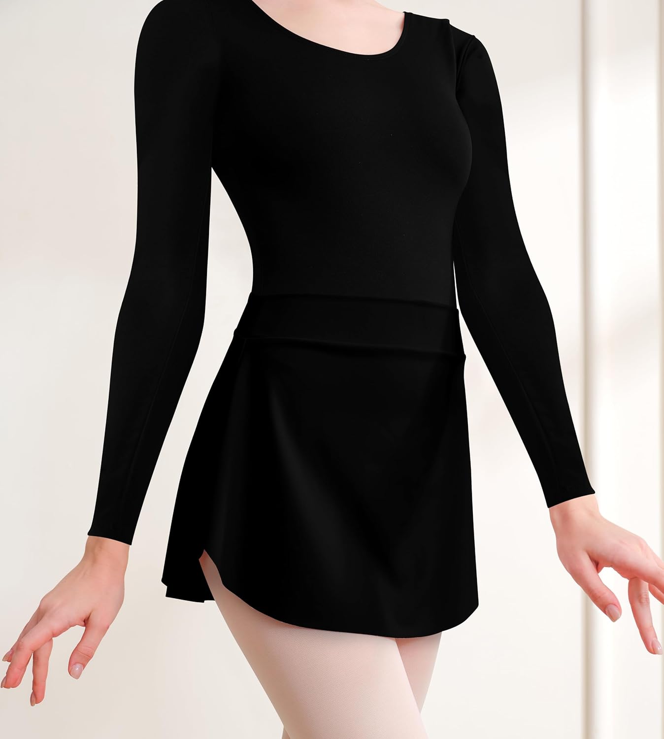 Women's Team Basic Long Sleeve Dance Leotard with Pull on Black Ballet Skirt