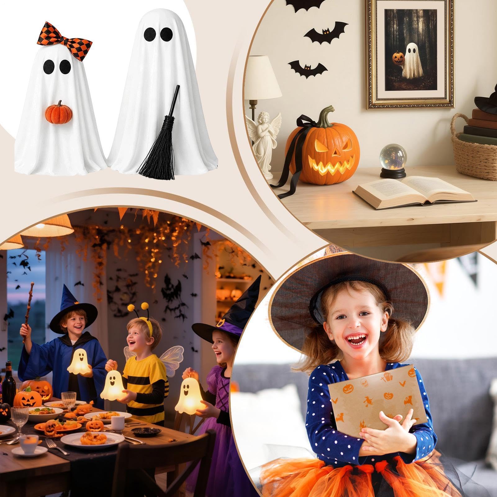 Dekoracje Duchy Halloween Dekoracyjne Świetlne Figurki Ducha LED | 2 Figurki Halloweenowe Z Miotłą Do Wnętrz i na Zewnątrz Łazienka Kuchnia Biuro Kominek Ganek