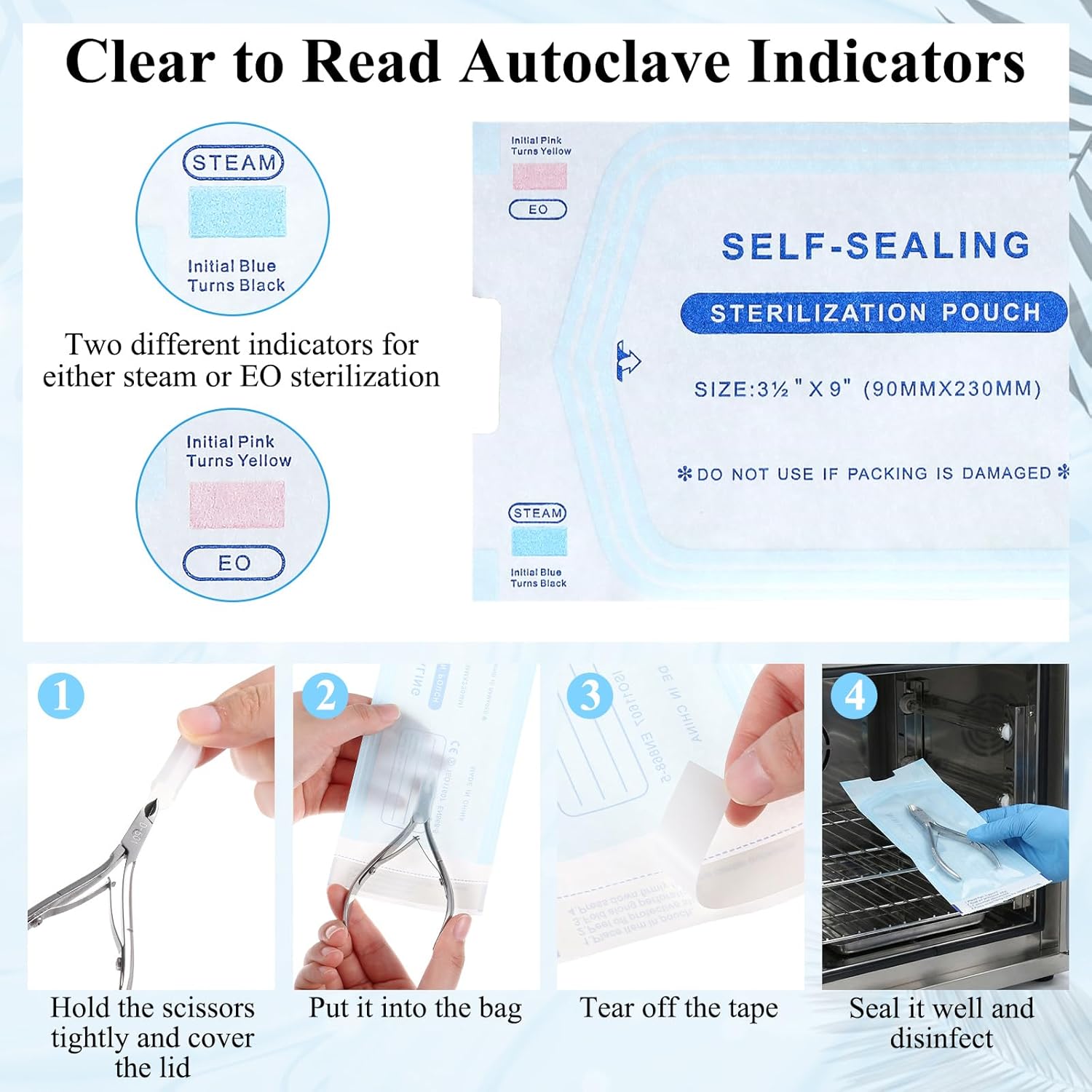 Lothee 10 Pack Cuticle Trimmer with Pusher 200 Self Sealing Sterilization Pouches, Professional Stainless Steel Cuticle Nipper Remover Cutter Manicure Tool Kit for Home Salon Nail Care(Silver)