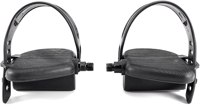 Exercise Bike Pedals Pair Right & Left Foot Pedal Set with 9/16" & 1/2" Spindle Sizes, Adjustable Straps, Non-Slip Design Replacement Parts for Upright Bikes, Home & Gym Use Black