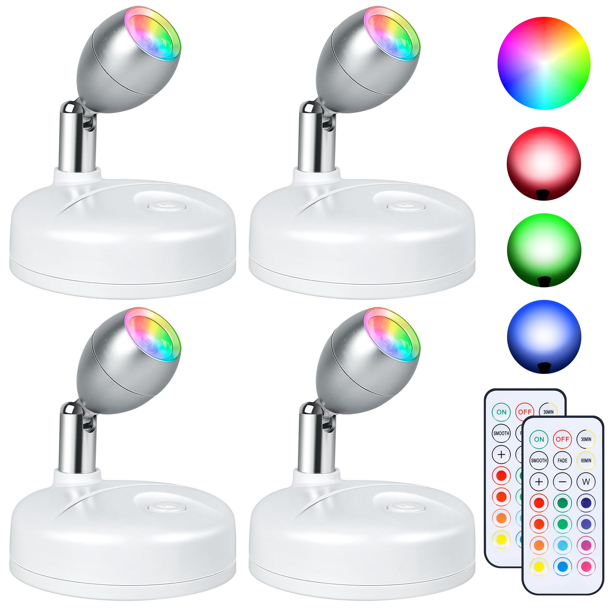 4 Pack Battery Operated Spot Lights Indoor, 13 Color Plant Uplighting Decor, Wall Lights for Pictures, Display for Tree Artwork Bookshelf