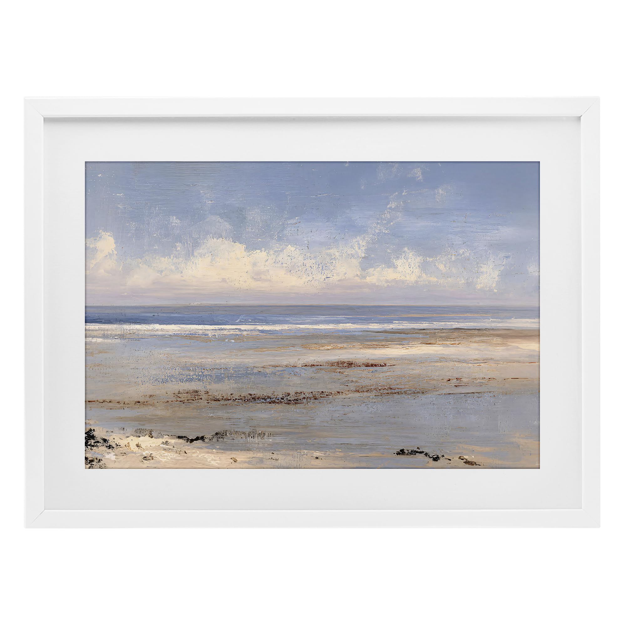 Stupell Industries Coastal White (Textured) 'Rustic Ocean Horizon Impression'| Framed Print Under Glass