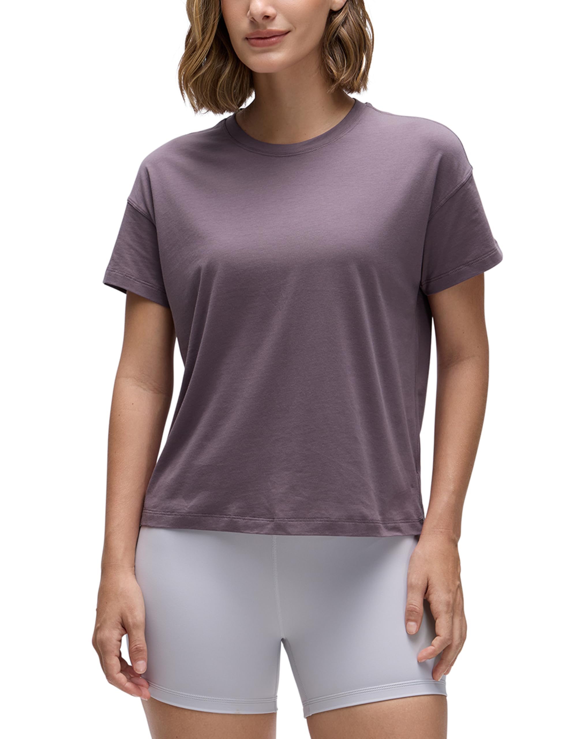 CRZ YOGA Pima Cotton Relaxed T-Shirts for Women - Workout Athletic Gym Casual Short Sleeve Shirts Basic Crewneck