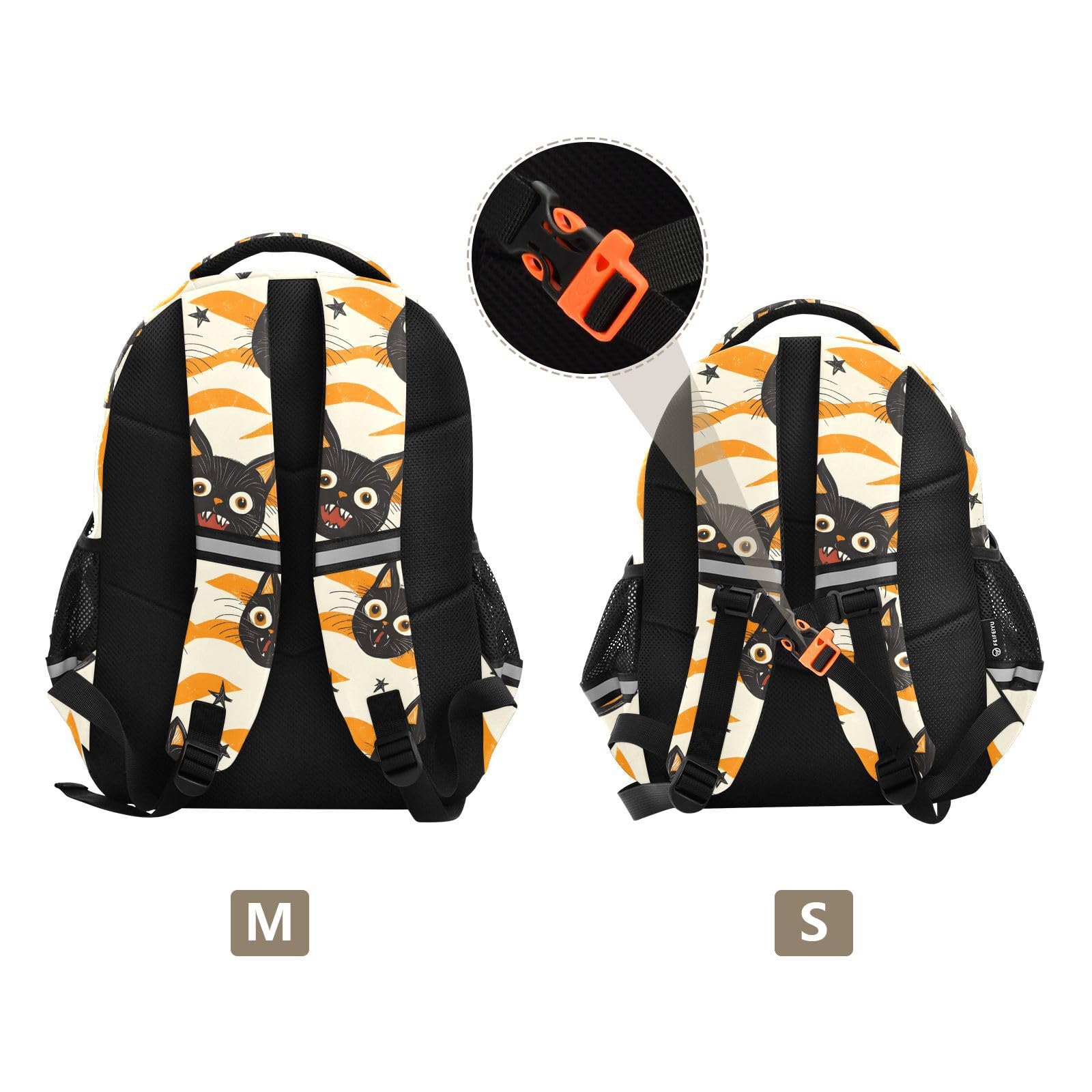 Mochila de viaje para niños y niñas, diseño de gatos negros con boca abierta