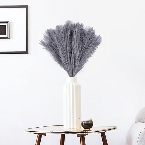 Miniatura 5 de YYS Hierba de pampa blanca sintética de 17.7 pulgadas con 12 tallos, arreglo floral de hierba pomposa para un ambiente bohemio para decoración de