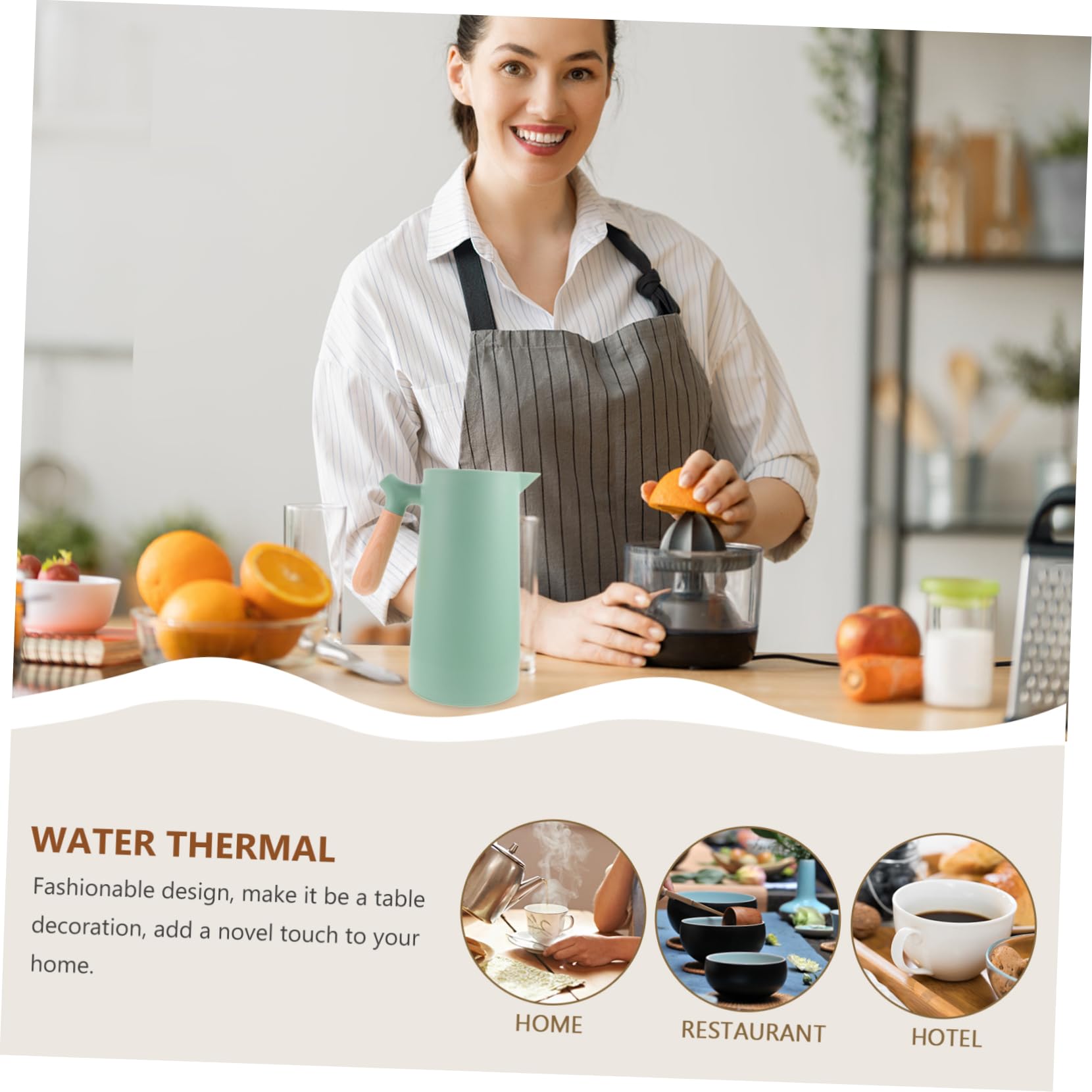 Haushalts Thermoskanne aus Glas, Grün, 1 Stück, Tragbar | Große Fassung, Breiter Holzgriff, Leicht zu Montieren, Dicht Schließend, Abnehmbar, Einfach zu Reinigen, Modern